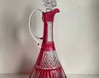Vintage Ruby Red Flash Cut Glass Decanter