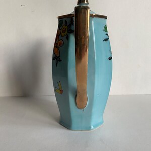Vintage Hand Painted Porcelain Powder Blue & Floral With Gold Accent ...