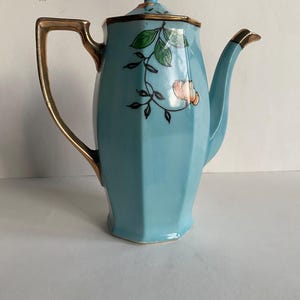 Vintage Hand Painted Porcelain Powder Blue & Floral With Gold Accent ...