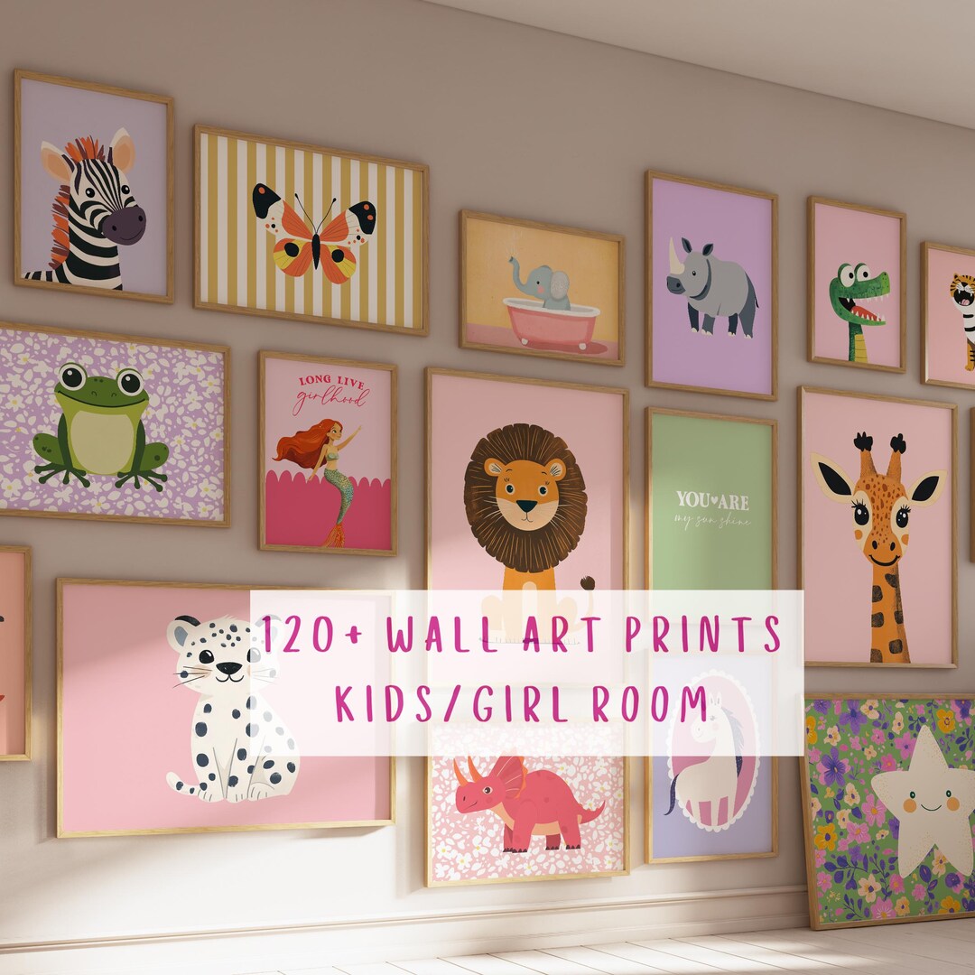 Kids Room Prints Girl, Bundle of 100 Pink Wall Prints, Toddler Room Art ...
