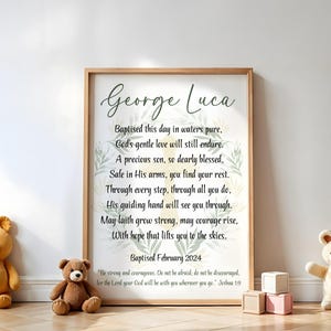 Baptism Gift Boy, Personalized PRINTABLE, Baby Boy Gift, Baptism Sign, Nursery Wall Art, Dedication Gift, Godson, Nursery Decor, PRINTABLE