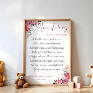 Baptism Gift Girl, Personalized PRINTABLE, Baby Girl Gift, Nursery Wall Art, Godchild Baptism Sign Dedication Gift, Gift from Godparents