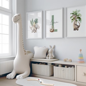 Set of 3 Custom Dinosaur Nursery Wall art Print| Neutral Dino Print| Personalized Name sign Nursery Child Kids Printable Gift| Nursery Decor