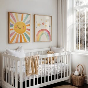 Sun Playroom Poster, Watercolor Rainbow Print, Watercolor Nursery Decor, Nursery Wall Art, Sun Wall Art, Girls Room Decor, Digital Download