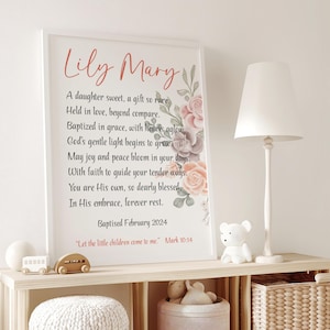 Baptism Gift Girl, Personalized PRINTABLE, Baby Girl Gift, Nursery Wall Art, Godchild Baptism Sign Dedication Gift, Gift from Godparents