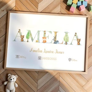 New baby Name Print, Personalised name print, Flower name print, New baby gift, Woodland name print, Birth details, watercolour birth print