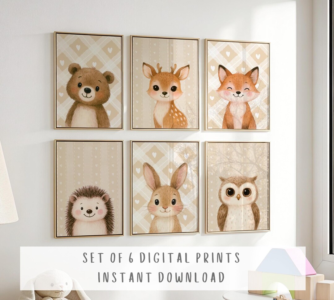 Woodland Nursery Prints Wall Art Gift, Set of 6 Printable Forest ...
