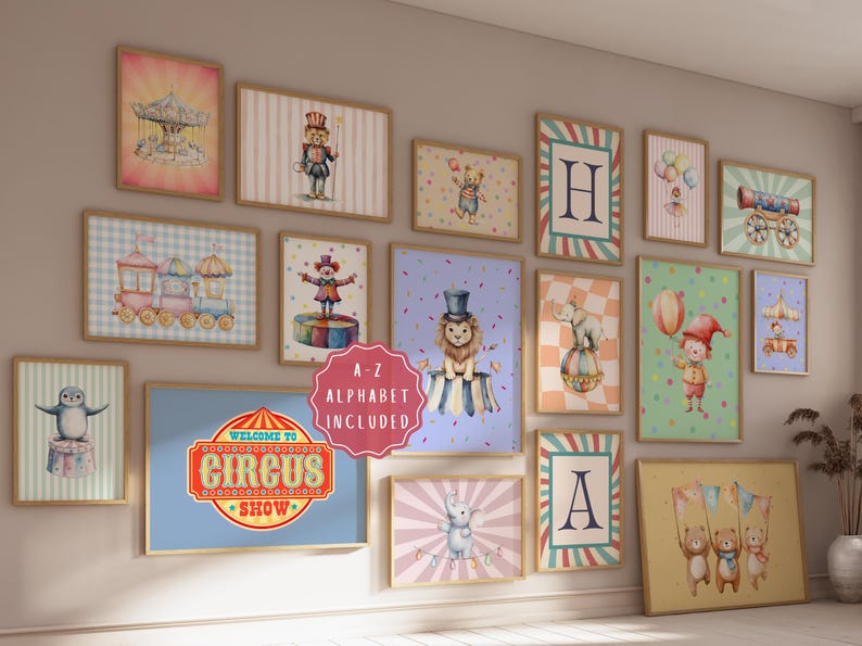 Vintage Circus Nursery Prints Set | Instant Download Alphabet Art | 40 ...