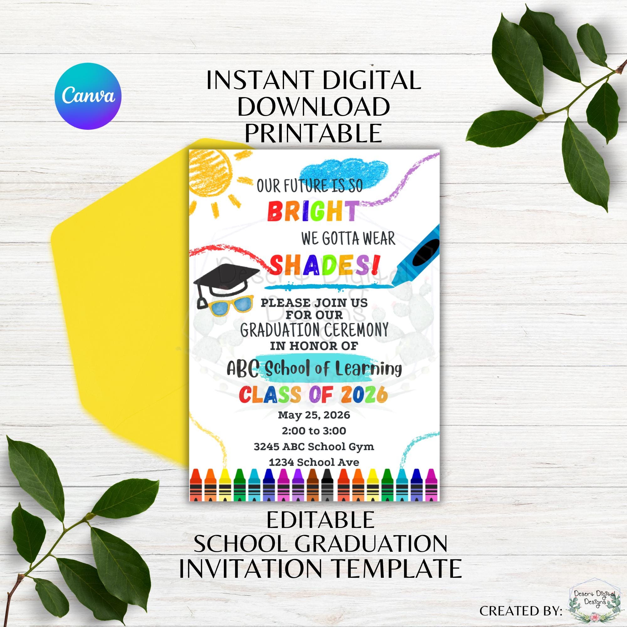 Class of 2026 Editable Graduation Invitation Printable Kindergarten ...