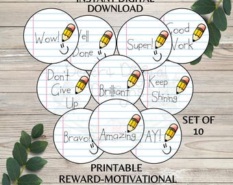 Motivational Reward Classroom Stickers Teacher Reward Stickers Back to School Stickers Set of 10 Stickers Instant Digital Download PDF PNG