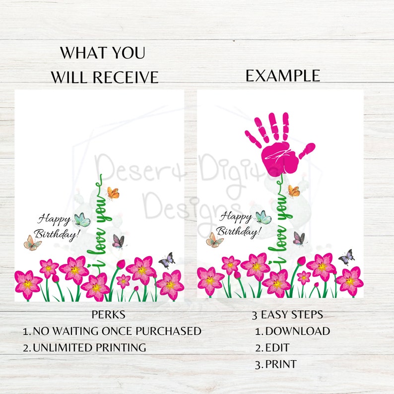 Happy Birthday Printable I Love You Flower Handprint Art Handprint ...
