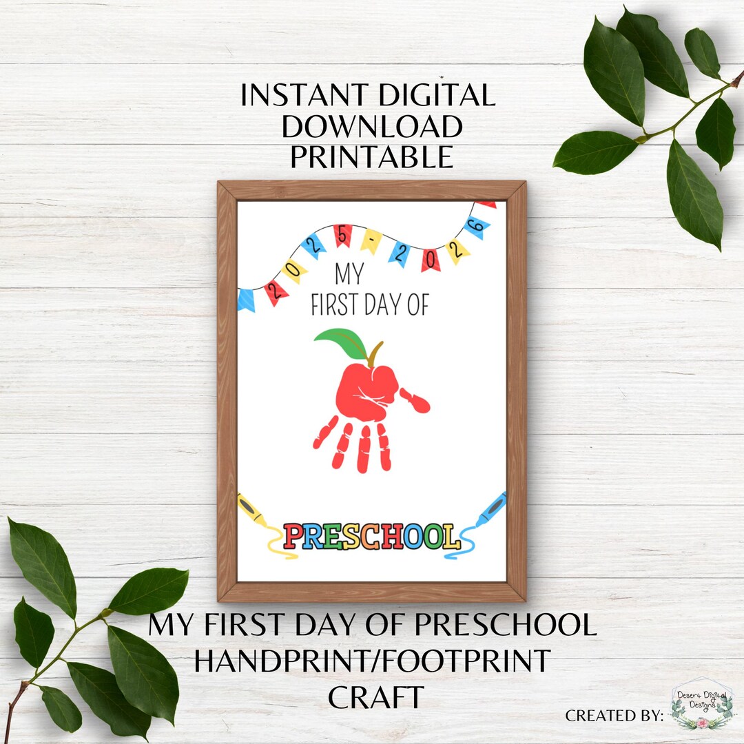 My First Day of Preschool Printable Handprint Craft Back to School ...