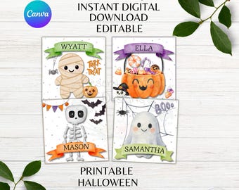 Halloween Editable Name Gift Tags Printable Halloween Favor Tags Colorful Favor Tags Canva Template Instant Download