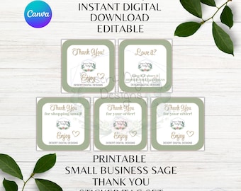 Thank You Small Business Sticker Bundle Editable Customer Appreciation Stickers Tags Sage Business Canva Template Instant Digital Download