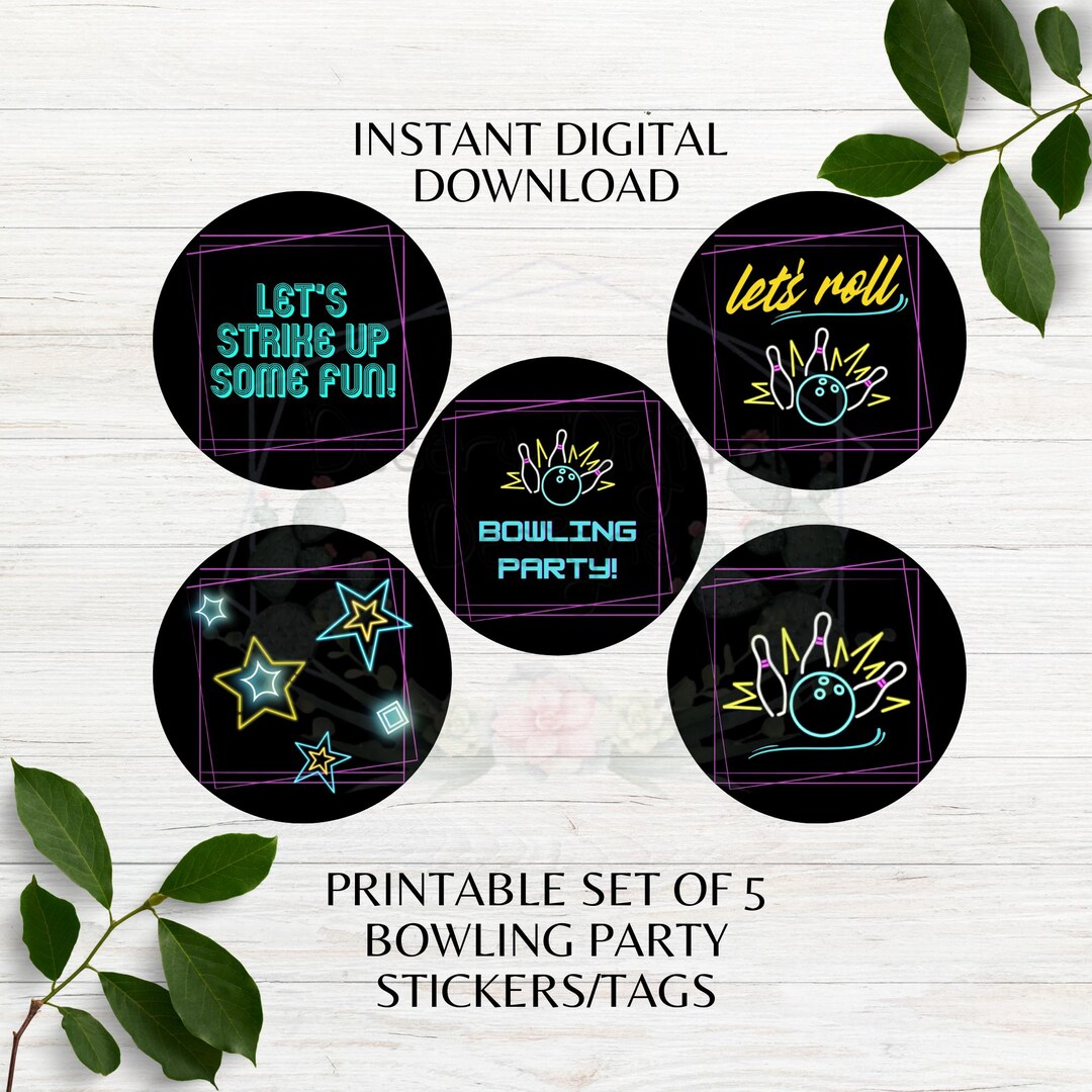 Bowling Party Sticker Bundle Set of 5 Bowling Favor Tags Party Stickers ...