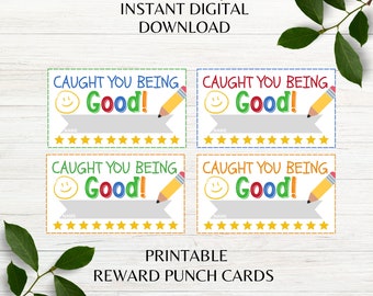Reward Punch Cards Printable Student Reward Cards Classroom Reward Punch Cards Caught You Being Good Reward Cards Instant Download PNG PDF