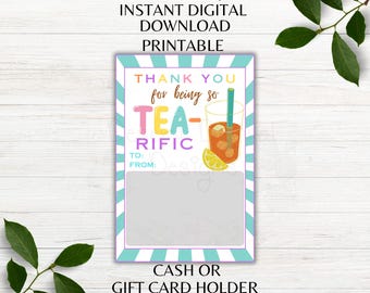 Grazie per essere un porta biglietti da visita stampabile Tea-riffic, regalo a tema Tea, apprezzamento o regalo di compleanno, porta contanti, download immediato PNG PDF