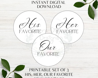His Her Our Favorite Set of 3 Printable Wedding Party Favor Tags Snack Bag Sweets Bridal Shower Tags Stickers Instant Download PDF PNG