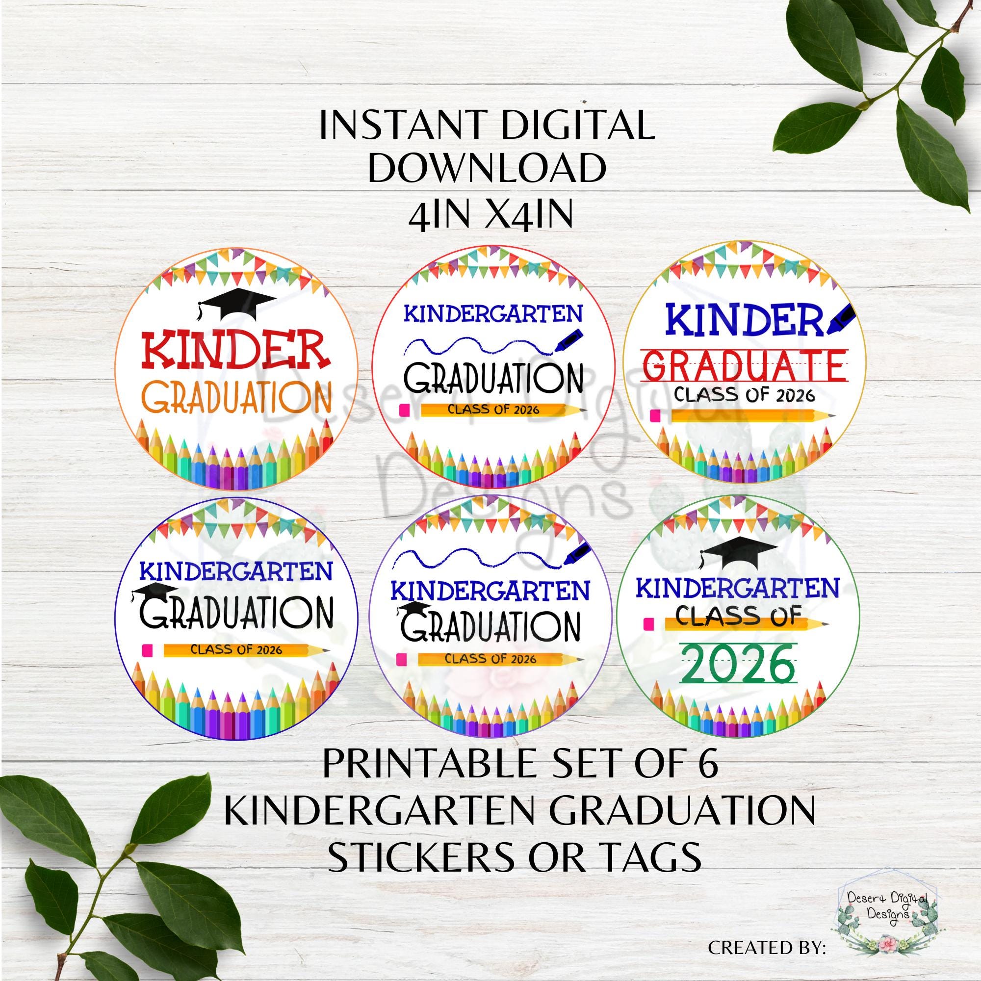 Kindergarten Graduation Tags Printable Class of 2026 Kinder Graduate ...