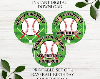 Baseball Themed Set of 3 Printable Birthday Party Favor Tags Baseball Team Party Favor Sports Stickers Instant Download PDF PNG