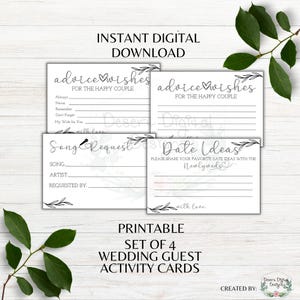 Bundle d'activités pour les invités au mariage Carte de demande de chanson de mariage imprimable Cartes de voeux et de conseils pour les jeunes mariés Carte-idée pour une date de mariage Téléchargement instantané PDF PNG