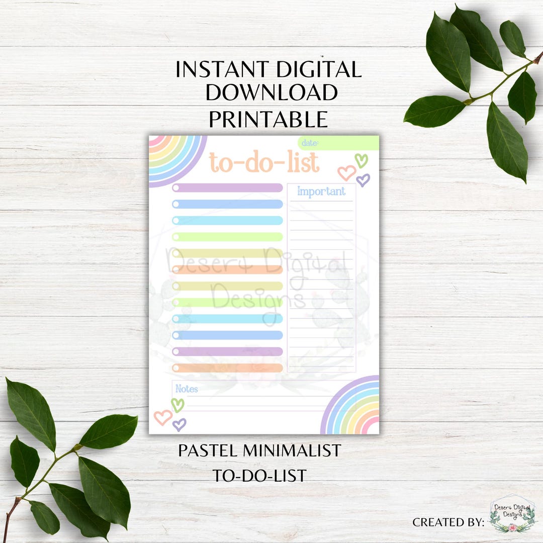 Pastel Minimalist to Do List Printable Fillable Tasks Checklist Pastel ...