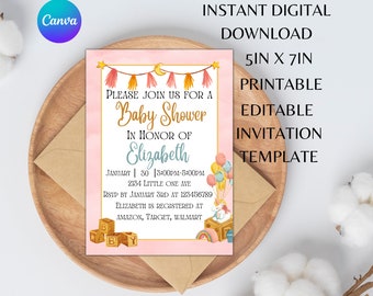 Printable Baby Shower Invitation Diaper Shower Invitation Editable Baby Shower Party Invite Canva Template Instant Digital Download