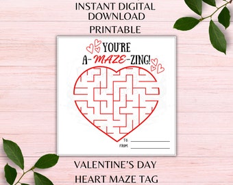 You're A-maze-ING Printable Valentine's Day Card Heart Maze Valentine Card Kids Class Valentine Card Instant Download PNG PDF