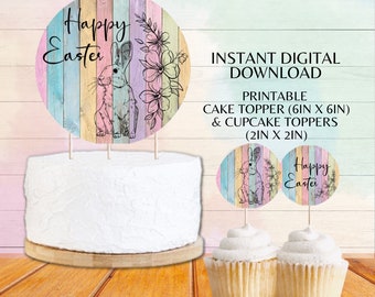 Pastel de Pascua y Cupcake Toppers Imprimible Cake Topper 2 Imprimible Cupcake Topper Set de Toppers Domingo de Pascua Descarga Digital Instantánea PDF