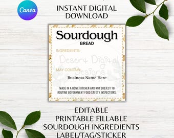Sourdough Ingredient Label Editable Small Business Food Label Sticker Editable Ingredients Label Sticker Canva Template Instant Download