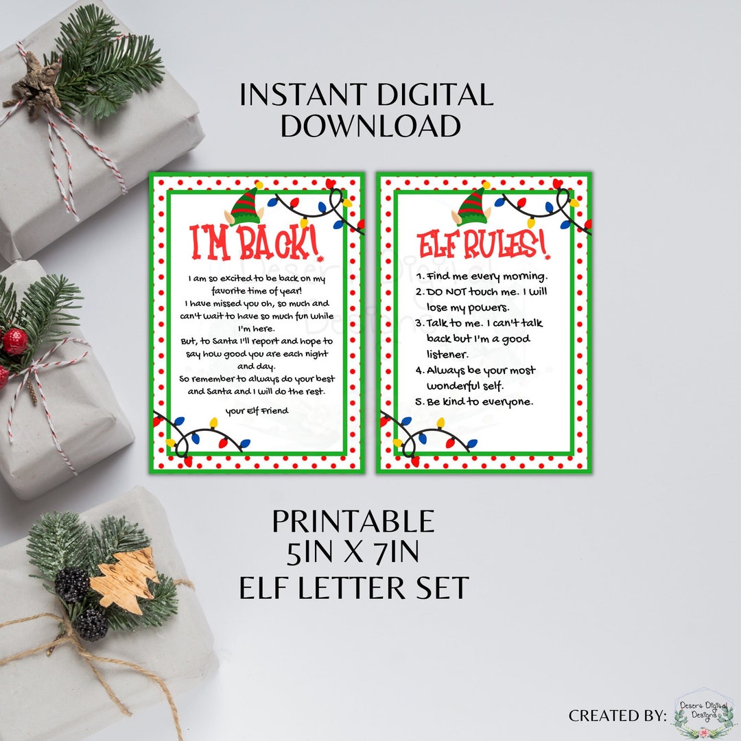 Elf Return Letter Printable Elf is Back Letter and Rules Set of 2 Elf Letters Elf Rules and I'm ...