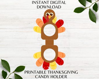 Thanksgiving Turkey Candy Holder Printable Candy Turkey Fall Thanksgiving Candy Favor Holder Printable Cut Out Instant Download PNG JPG PDF