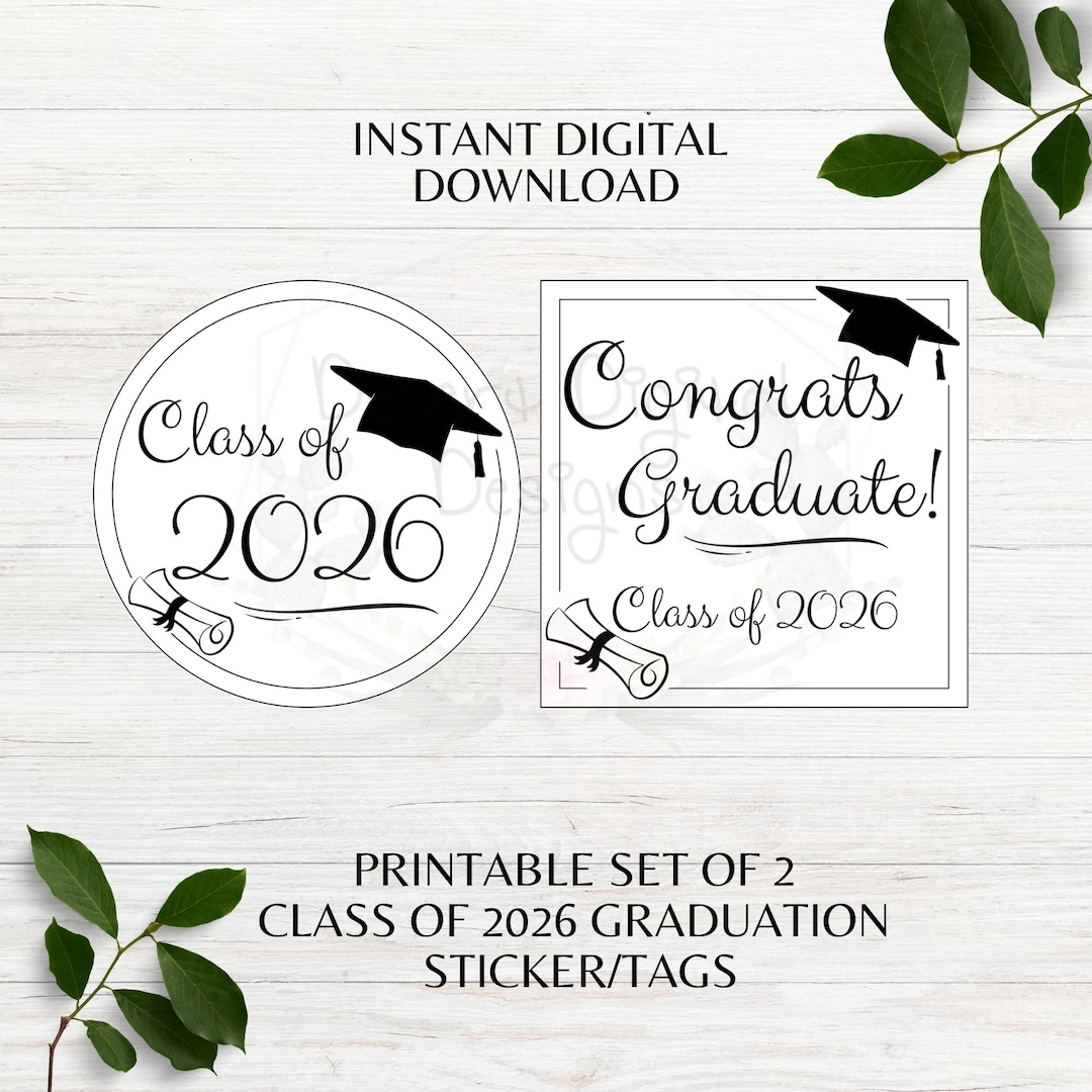 Class of 2026 Sticker Set Printable Graduation Favor Tags Square and ...