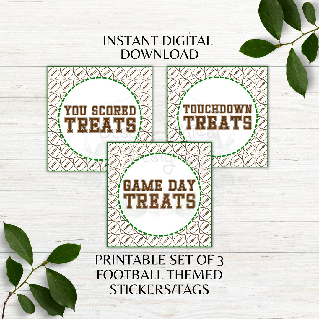 Football Themed Printable Treat Tags Football Stickers Set of 3 Favor ...