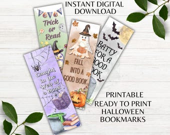Halloween Fall Themed Printable Bookmarks 4 Different Ready to Print School Bookmarks Classroom Bookmarks Instant Download PDF PNG