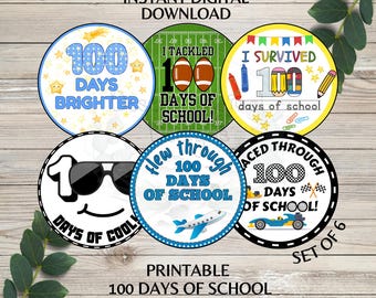 100 Days of School Stickers I Made it to 100 Days Tags Printable Classroom 100 Days Stickers Set of 6 Themes Instant Download PDF PNG
