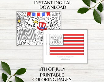 Printable 4th of July Coloring Page and Color and Cut Flag Craft July 4th Coloring Pages Kids Craft Instant Digital Download PDF PNG