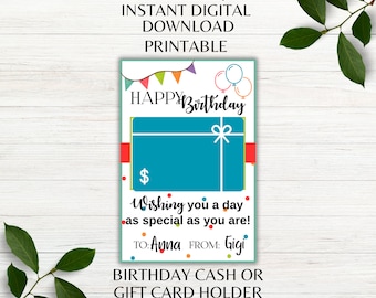 Porta carte regalo stampabile buon compleanno Buon compleanno È il tuo buono regalo per il giorno speciale o porta contanti Download immediato PNG PDF