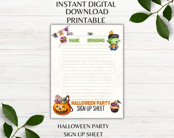 Anmälningsblad för Halloweenfest Utskrivbart anmälningsblad för knytkalas Anmälningsblad för Halloween-knytkalas Matanmälningsblad Nedladdningsbart PNG PDF