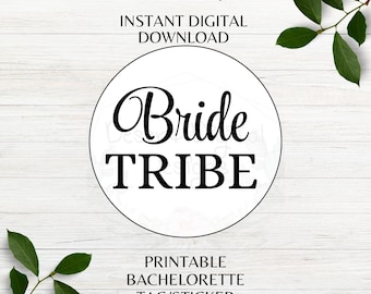 Autocollant de faveur imprimable tribu mariée Autocollant de fête de mariage EVJF, autocollant de cadeau minimaliste imprimable Téléchargement instantané PNG PDF