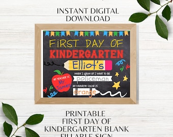 First Day of Kindergarten Ready to Print Back to School Sign Kindergarten 1st Day Printable Chalkboard Sign Instant Digital Download PNG PDF