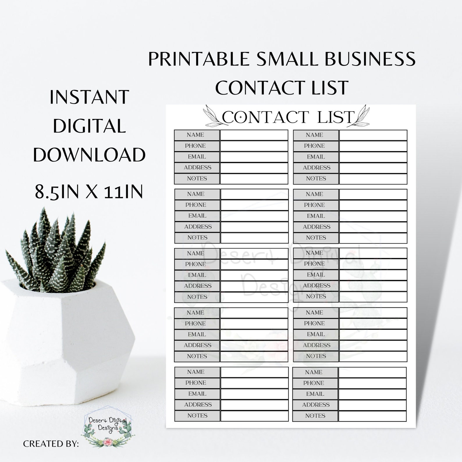 Printable Contact List Simple Fillable Contact List Instant Etsy