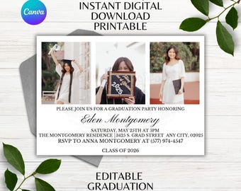 2026 Graduate Editable Graduation Invitation Senior Photo Graduation Invite Printable Graduation Invite Canva Template Instant Download