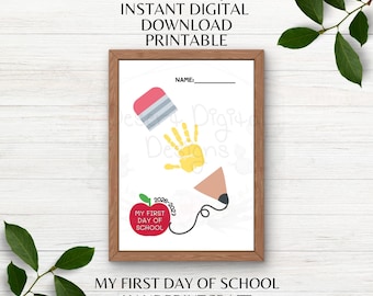 Back to School Printable Pencil Handprint Footprint Craft First Day of School 2026-2027 School Kids Paint Craft Instant Download PNG PDF