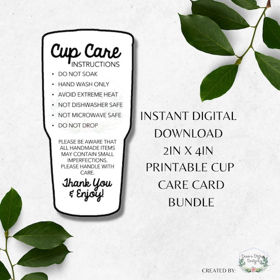 Bundle of Cup Care Instruction Cards 6 Printable Cup Care Cards Instant  Printable Download Print and Cut Instant Download 