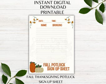 Foglio di iscrizione per il pranzo al sacco autunnale, foglio di iscrizione per il pranzo al sacco del Ringraziamento, foglio di iscrizione per il pranzo al sacco degli amici, download immediato in formato PNG e PDF