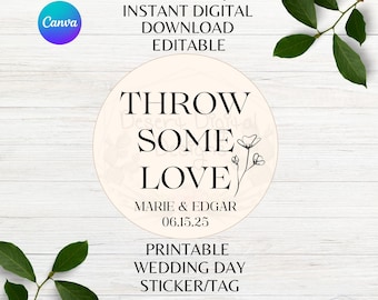 Throw Some Love Editable Wedding Shower Sticker Wedding Party Favor Tag Edit Name Date Personalized Tag Canva Template Instant Download