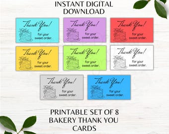 Thank You Bakery Cards Ready to Print Colorful Thank You Cards Set of 8 Bakery Business Thank You Cards Instant Digital Download PDF PNG