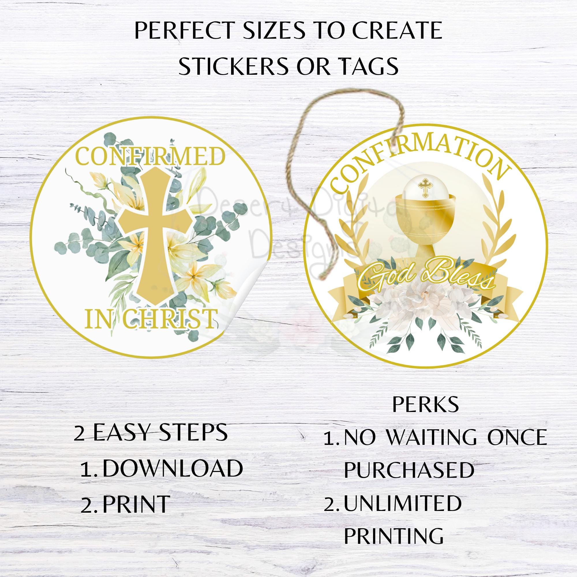 Confirmation Code Stickers Confirmation Printable Set Christening Favor Tags Confirmed in Christ ...