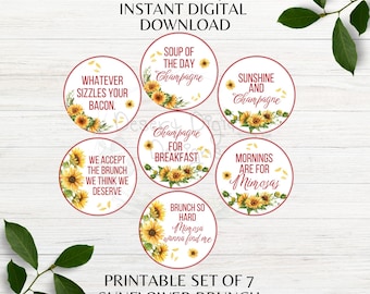 Sunflower Themed Brunch and Champagne Printable Sticker Bundle Brunch Sunflower Theme Sticker Set Brunch Tags Digital Download PNG PDF